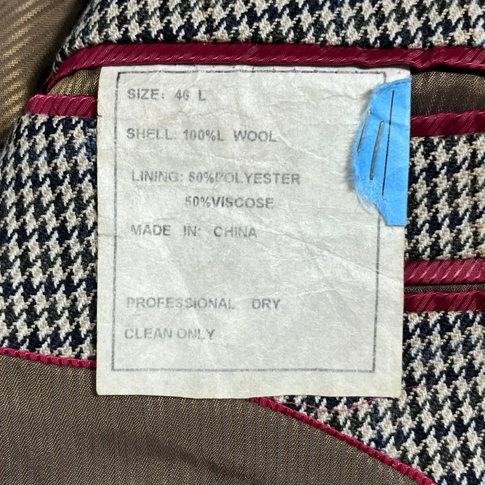 Pendleton Heritage VTG Mens 46L Wool Blazer Brown Houndstooth Sport Coat Jacket